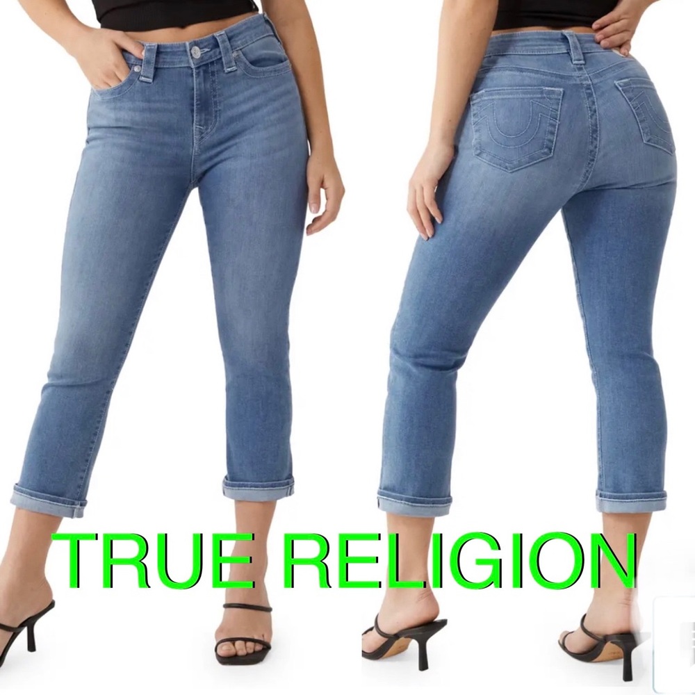 TRUE RELIGION Jennie curvy mid rise capri jeans  blue denim size W27 W29